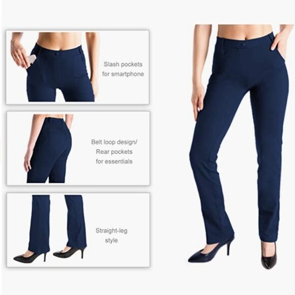 Yogipace, Belt Loops, Women's Petite Straight Leg Yoga Dress Pants, XSP - Picture 1 of 7
